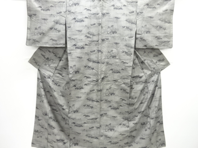 JAPANESE KIMONO / ANTIQUE KIMONO / SILK / TSUMUGI / WOVEN SCENERY